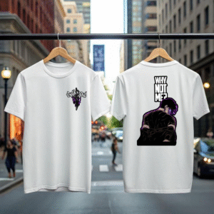 nk solo leveling front & back printed half sleeve white polyester t shirt