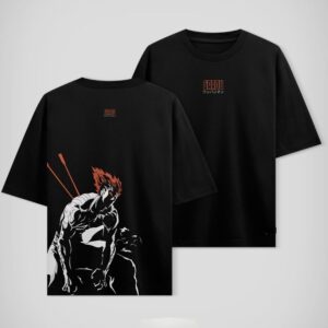 nk one punch villain garou black round neck plane half sleeve white cotton t shirt