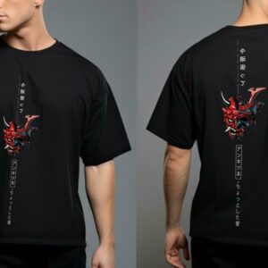 nk demon black round neck printed half sleeve black cotton t shirt