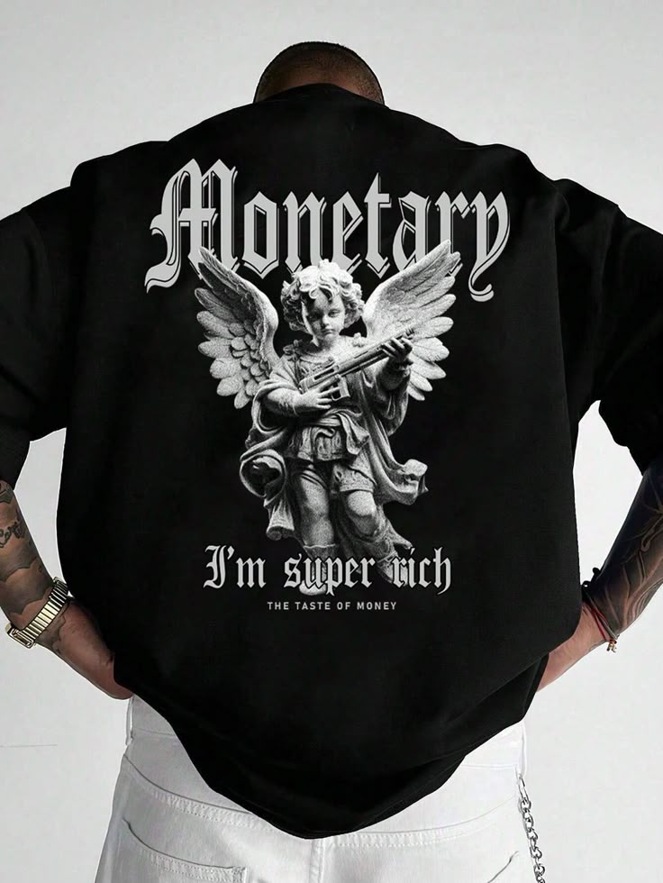 Nk- Monetary Printed oversized black round neck cotton fabric t shirt