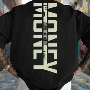 nk Money printed oversized black round neck cotton fabric t shirt