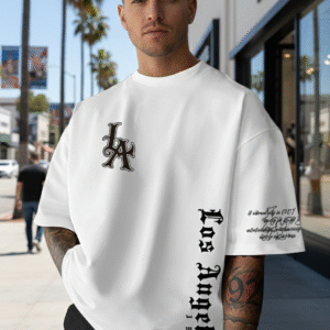 Man's l angeles oversized men's casual white cotton fabric t shirt half sleeves