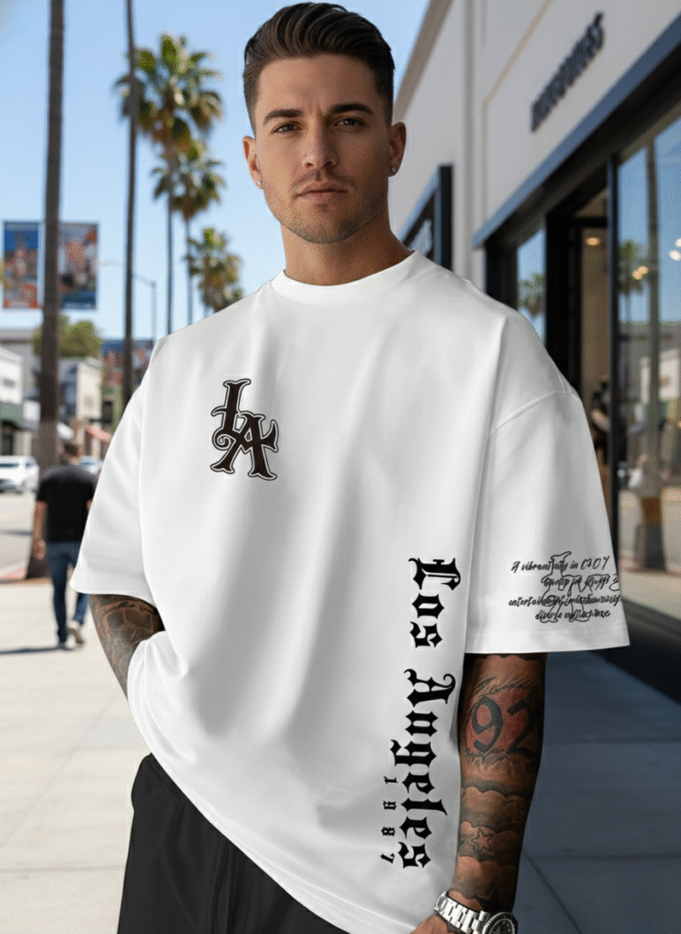 Man's l angeles oversized men's casual white cotton fabric t shirt half sleeves