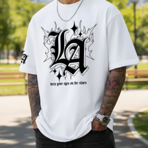 Man's l angeles oversized men's casual white cotton fabric t shirt half sleeves
