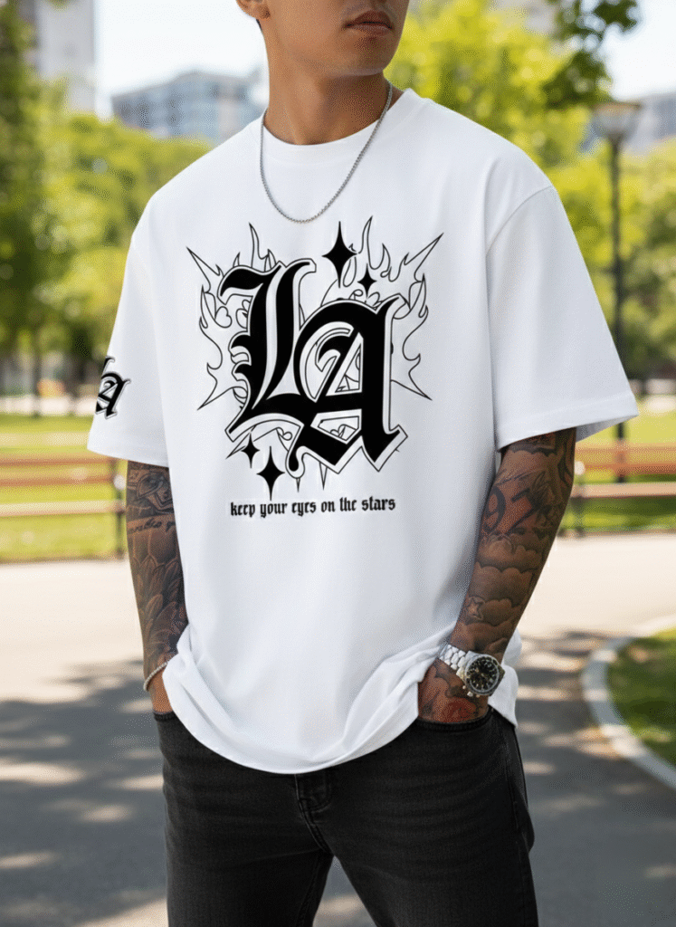 Man's l angeles oversized men's casual white cotton fabric t shirt half sleeves