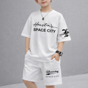 premium white oversized tee with a modern drop shoulder and white shorts set