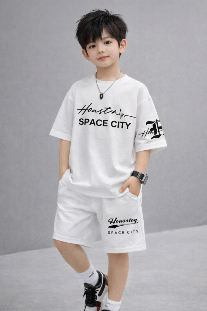 premium white oversized tee with a modern drop shoulder and white shorts set