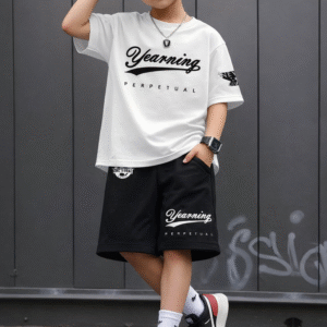 premium black oversized tee with a modern drop shoulder and shorts set