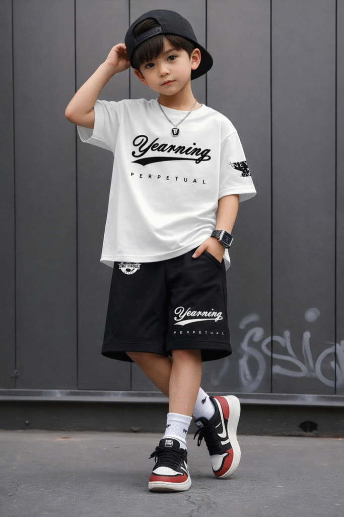 premium black oversized tee with a modern drop shoulder and shorts set