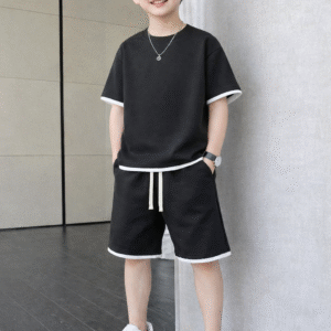 premium black oversized tee with a modern drop shoulder and Back shorts set