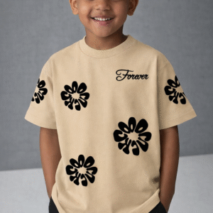 premium forever floral kids t shirt – beige oversized tee