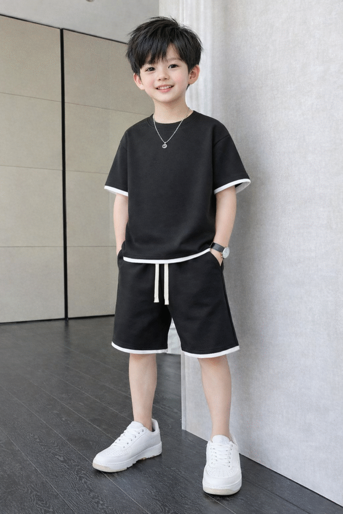 smiling boy in minimalist interior