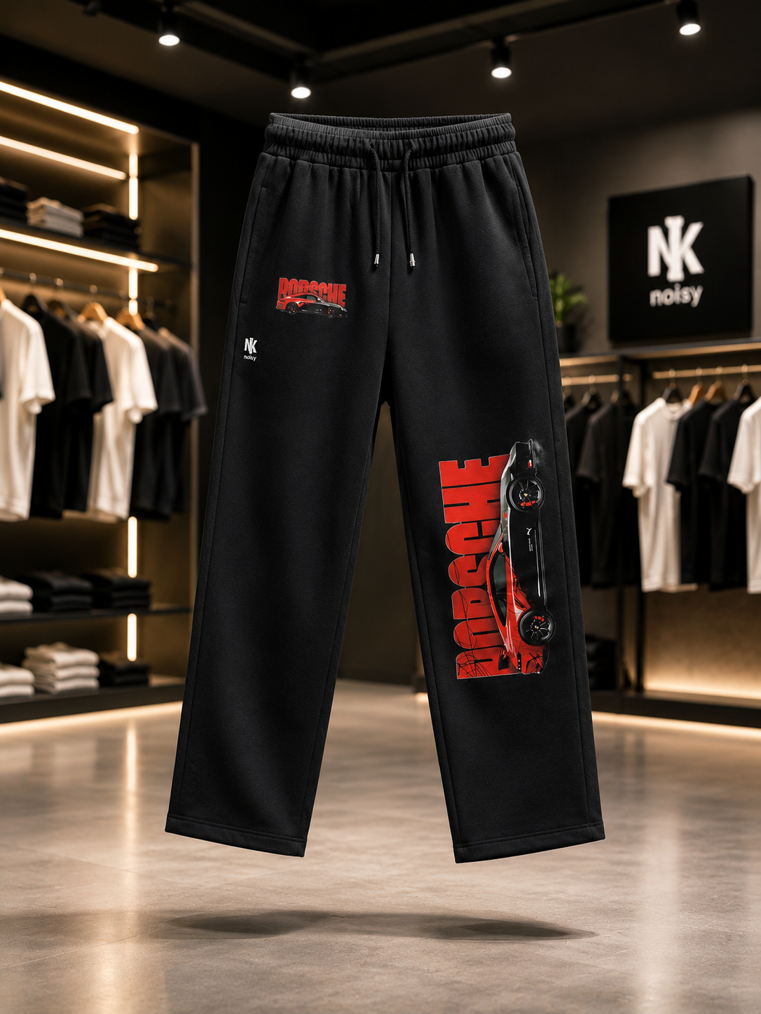Porsche Graphic Oversized Sweatpants Black Porsche Graphic Oversized Sweatpants